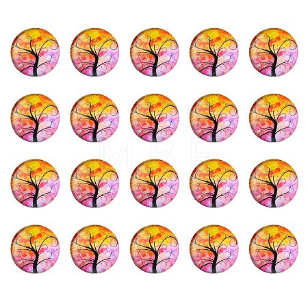 Half Round/Dome Tree Pattern Glass Flatback Cabochons for DIY Projects GGLA-YW0001-14C-1