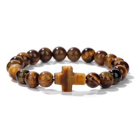 Natural Tiger Eye Round Beads Stretch Bracelets YG0612-11-1
