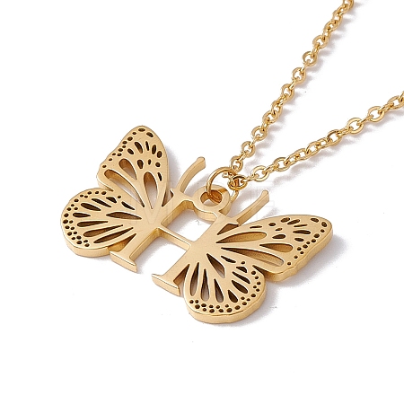 Initial Letter with Butterfly Pendant Necklace NJEW-C026-01G-H-1