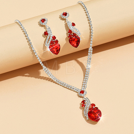Brass Rhinestone Pendant Necklaces & Stud Earrings Sets for Women WGFE659-01-1