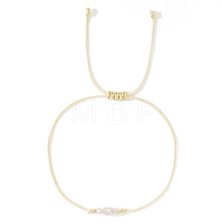 Simple Casual Brass & Natural Quartz Crystal Beads Braided Bracelets LM1536-1-1