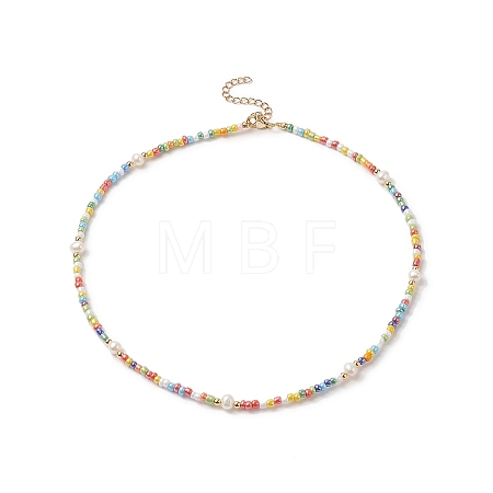 Natural Pearl & Glass Beaded Necklace for Women X-NJEW-JN04241-1