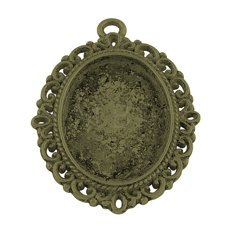 Tibetan Style Oval Alloy Pendant Cabochon Settings TIBEP-Q054-44AB-NR-1