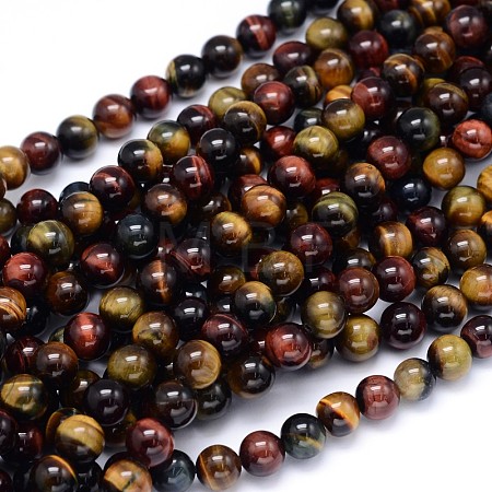 Round Natural Tiger Eye Beads Strands G-F222-17-8mm-1