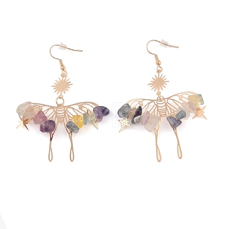 Natural Fluorite Chips Dangle Earrings EJEW-S214-01I-1
