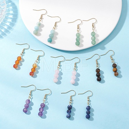 Natural Mixed Stone Round Dangle Earrings EJEW-JE06716-1