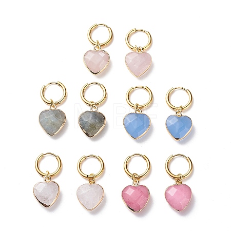 Natural Gemstone Heart Dangle Earrings EJEW-JE05068-1