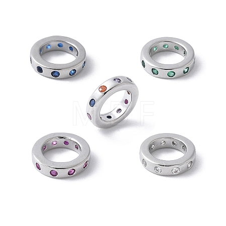 Brass Micro Pave Cubic Zirconia European Beads KK-K399-14P-1