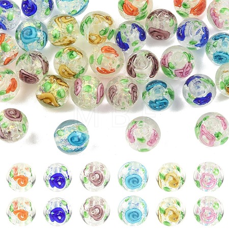 30Pcs 6 Colors Handmade Foil Lampwork Beads FOIL-YW0001-04-1