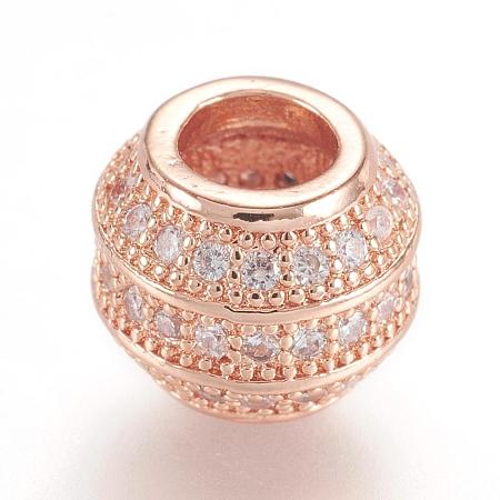 Brass Micro Pave Cubic Zirconia European Beads ZIRC-F062-12RG-1