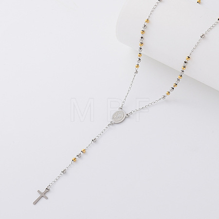 Vintage 304 Stainless Steel Round Rosary Bead Necklaces LC9339-5-1