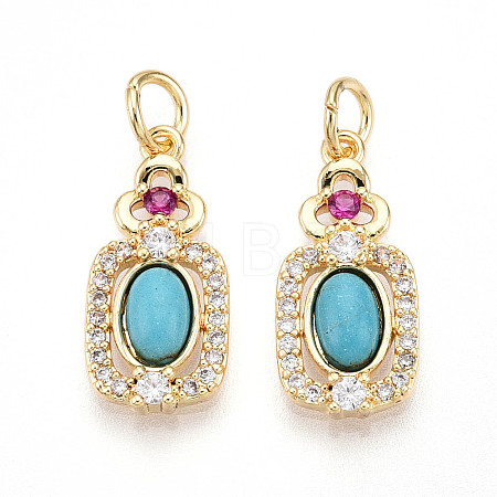 Synthetic Turquoise Rectangle with Flower Pendants KK-N258-16G-1