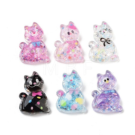 Transparent Resin Bowknot Kitten Decoden Cabochons RESI-M045-07-1