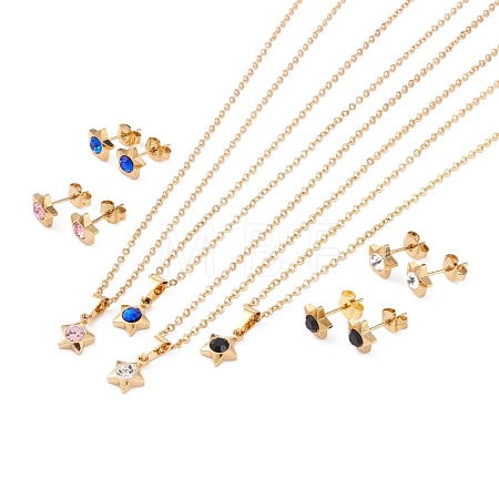 PVD Vacuum Plating Rhinestone Stud Earrings and Pendant Necklaces Sets STAS-C028-01G-1