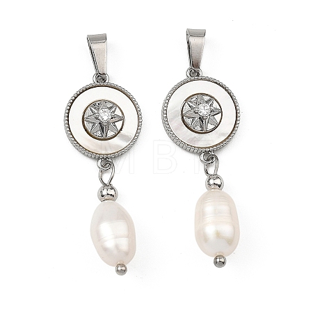 Natural Cultured Freshwater Pearl Rice Tassel Pendants PALLOY-JF05741-02-1