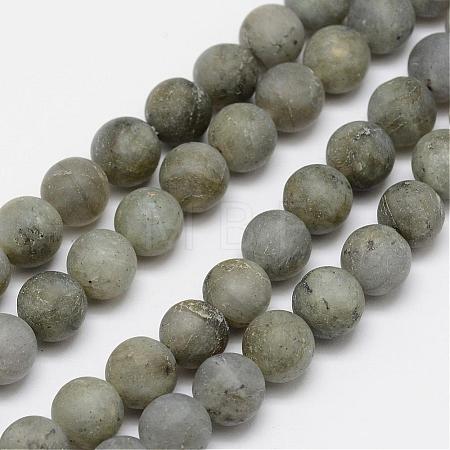 Natural Labradorite Frosted Bead Strands G-O155-04B-4mm-1