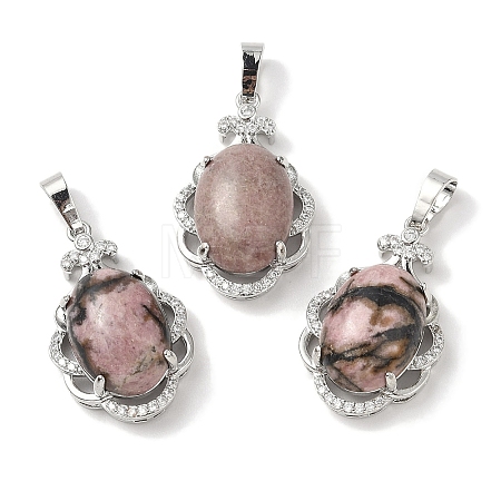 Natural Rhodonite Oval Pendants G-NH0025-15P-15-1