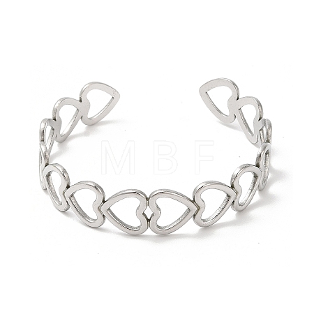Non-Tarnish 304 Stainless Steel Heart Open Cuff Bangle for Women BJEW-L682-001P-1