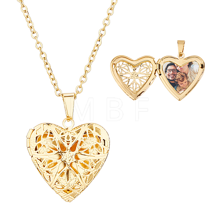 304 Stainless Steel Heart Locket Pendant Necklaces for Photo NJEW-WH0020-97C-1