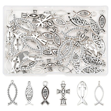 60Pcs 6 Styles Ocean Tibetan Style Alloy Pendants FIND-YW0012-44-1