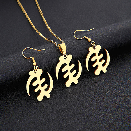 304 Stainless Steel Adinkra Africa Symbol Pendant Necklaces & Dangle Earrings Sets FS-WG6B5B7-05-1