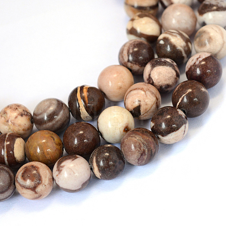 Natural Zebra Jasper Round Bead Strands X-G-E334-10mm-12-1