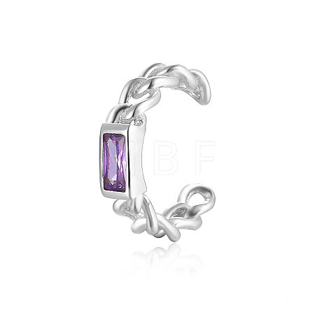 Geometric Rectangle Fashionable Silver Ear Clip with S925 Silver Chain XA9754-4-1