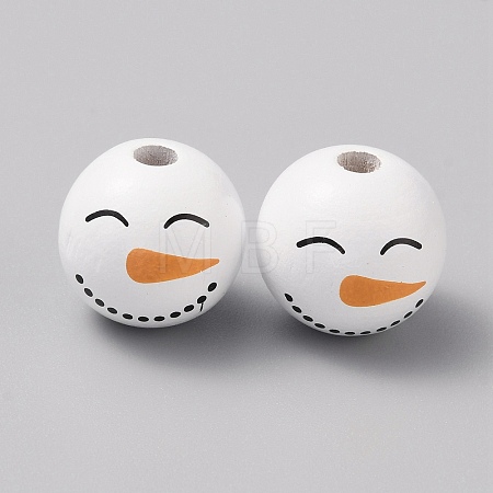 Round Christmas Snowman Print Wood European Beads WOOD-WH0029-63E-1