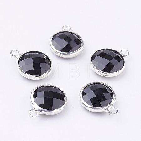 Silver Color Plated Brass Glass Flat Round Charms GLAA-M003-A-26S-1