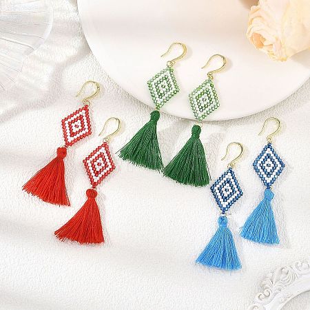 Glass Seed Beads & Brass Dangle Earrings for Women EJEW-MZ00800-1