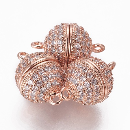 Brass Micro Pave Cubic Zirconia Magnetic Clasps with Loops ZIRC-L082-C-01-RG-1