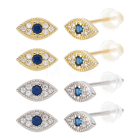 4 Pairs 2 Colors Blue Cubic Zirconia Evil Eye Tiny Stud Earrings EJEW-NB0001-10-1