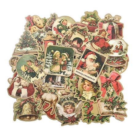 50Pcs Retro Christmas PVC Adhesive Waterproof Stickers Self-Adhesive Stickers DIY-K078-11-1