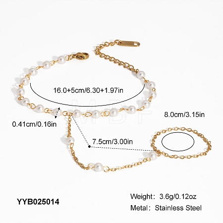 304 Stainless Steel Imitation Pearl Link Chain Finger Ring Bracelets for Women XO2335-2-1