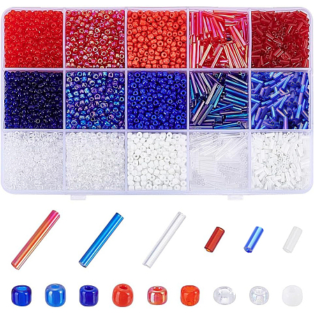 207G 15 Styles Independence Day Glass Seed Beads SEED-PH0002-73-1