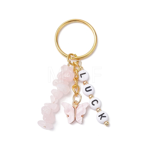 Alloy Enamel Acrylic with Natural Rose Quartz Keychain KEYC-JKC00806-06-1