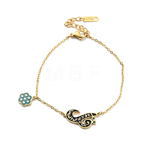 Enamel Flower Charm Bracelet BJEW-P273-04G-1