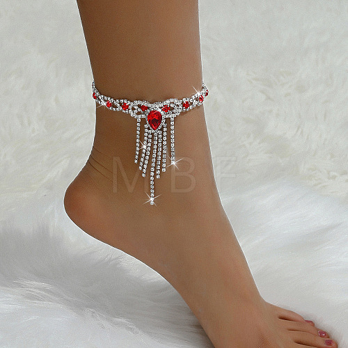 Bowknot Tassel Alloy Rhinestone Anklets for Women WGEE1E3-02-1