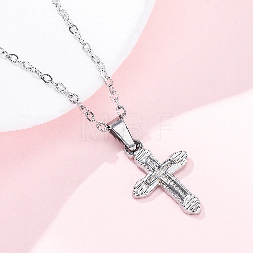 Cross 304 Stainless Steel Pendant Necklaces NJEW-H059-10P-1