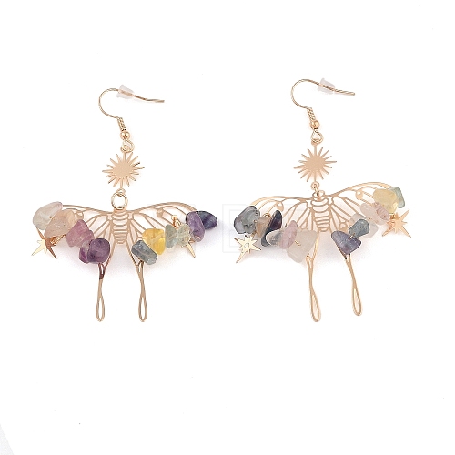 Natural Fluorite Chips Dangle Earrings EJEW-S214-01I-1