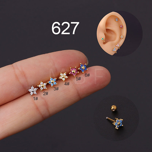 Flower 316L Surgical Stainless Steel Micro Pave Cubic Zirconia Cartilage Earrings WG558ED-03-1