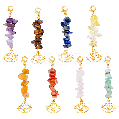 8Pcs 8 Styles Gemstone Pendant Decorations HJEW-FH00002-1