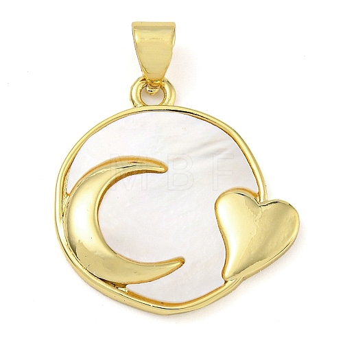 Rack Plating Brass Pave Shell Flat Round Heart Pendants KK-Z063-13G-02-1