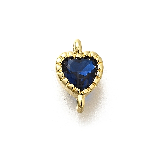 Heart Brass Cubic Zirconia Connector Charms KK-P295-34G-04-1