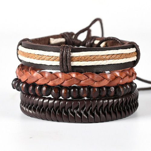 Cowhide & Imitation Leather Cord Knitted Multi-strand Bracelets WG31D03-09-1