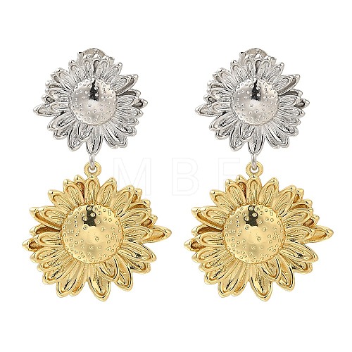 Rack Plating Flower Brass Stud Earrings EJEW-H016-16PG-1