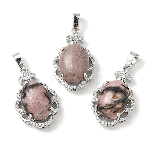 Natural Rhodonite Oval Pendants G-NH0025-15P-15-1