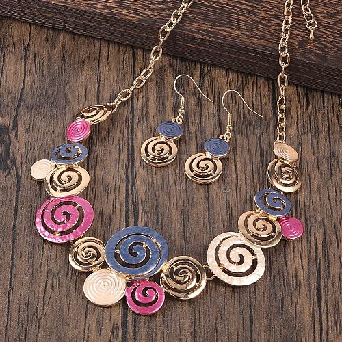 Round Spiral Hollow Out Alloy Enamel Pendant Necklaces & Dangle Earrings Sets WGCCFFB-07-1