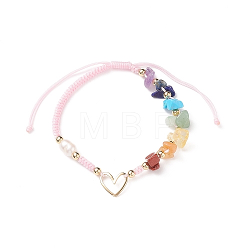 Natural Mixed Stone & Freshwater Pearl Braided Bead Bracelets BJEW-JB08720-01-1