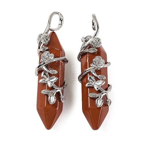 Natural Red Jasper Double Terminal Pointed Pendants G-C144-03P-03-1